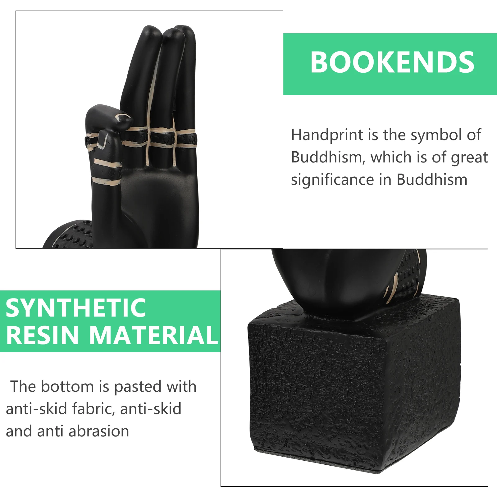 

Resin Bookends H made Mudra Design Non Slip Fabric Bottom Retro Style Home Decor Book Supports Desk ganizer