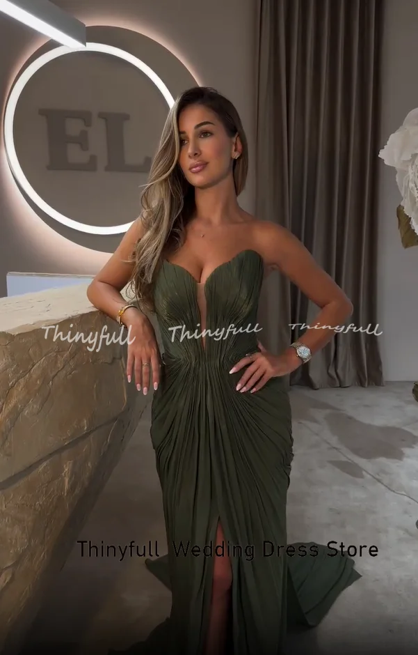 Thinyfull Mermaid Arab Prom Dresses Sweetheart Sleeveless Shiny Satin Evening Gown Long Formal Dress Robes De Soirée Customized image 3