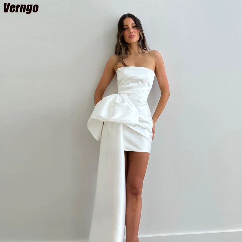 Verngo-Robe de Mariée Courte en Satin pour Fille, Tenue Simple, Sans Bretelles, Style Sirène, pour Patients, Éducative, 2024