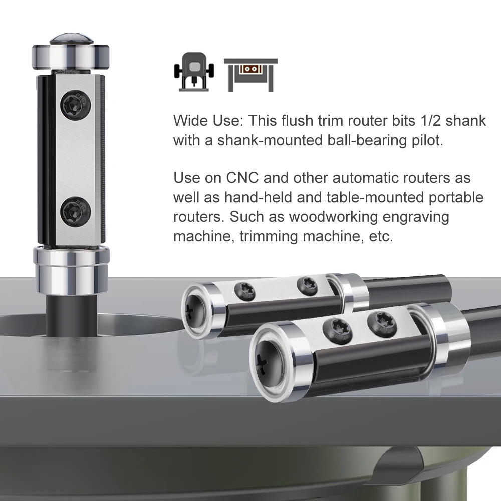 XCAN 1pc 12.7mm Gambo A Filo Trim Router Bit con Cuscinetto Inferiore Superiore Inserto In Metallo Duro Legno Router Bit A Filo Trim Bit