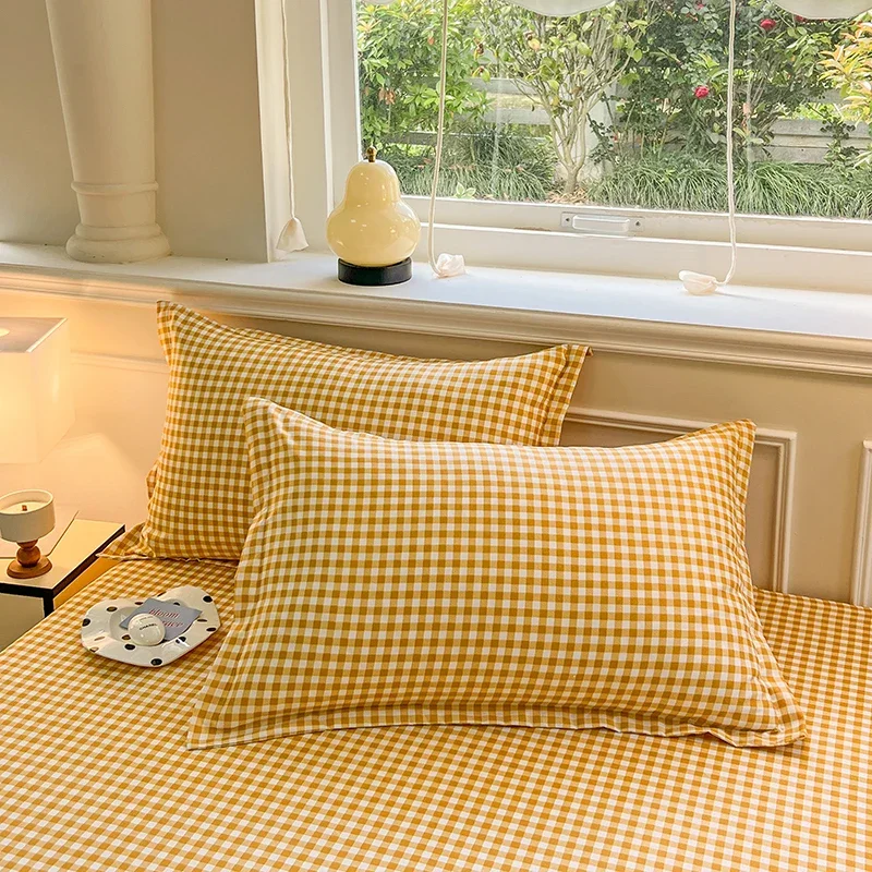 2pcs/Set Pillowcases Super Soft Washable Summer Fall Simple Sleep Pillowcase Pink Blue Coffee Grid Student Dormitory Pillowcase