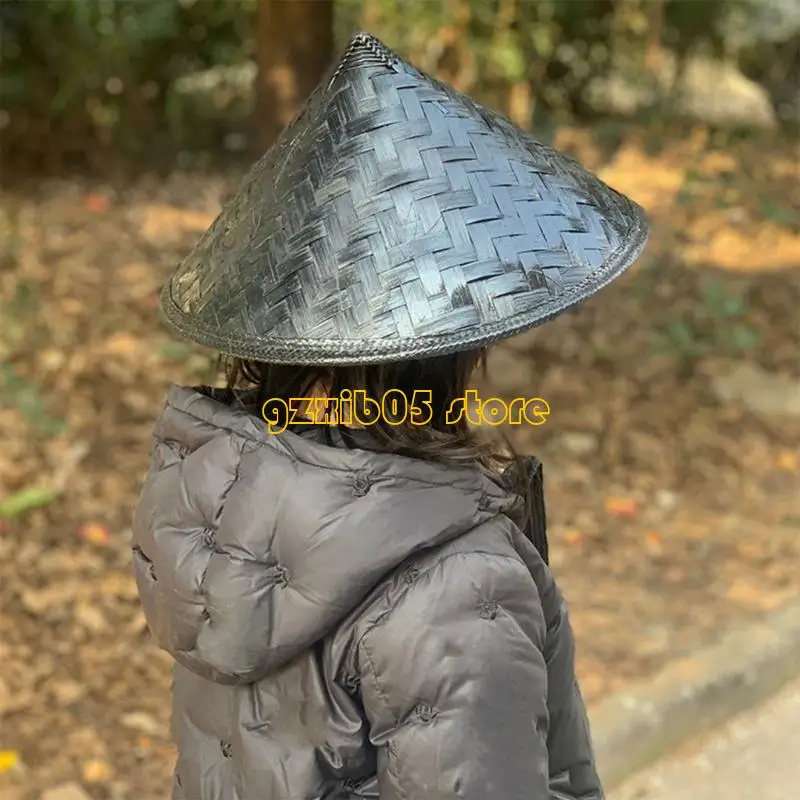 C9GE الكبار الخيزران النسيج قبعة الشمس المحمولة واسعة حافة قبعة مخروطية بسيطة للخارجية #5