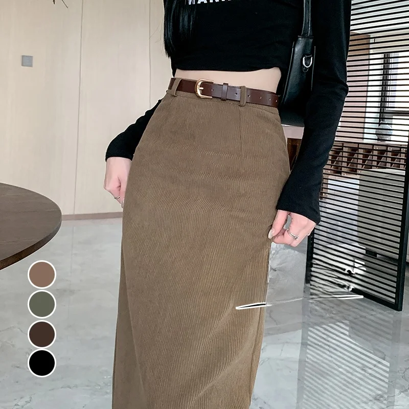 Fashionable Corduroy Midi Skirt Women's Autumn Winter Straight Fit Bodycon A-Line Skirt New 2026 Mid-Length Winter Skirt