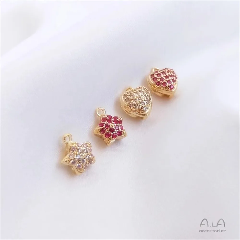 

14K Gold Color Preservation Inlaid Zircon Hollow Five-pointed Star Heart-shaped Micro-inlaid Pendant Diy Jewelry Pendant