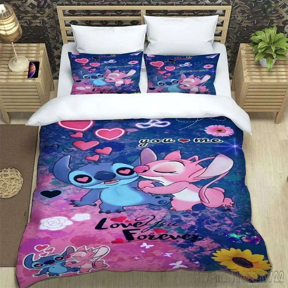 Anime Disney Stitch Love Child Duvet Cover Set HD Comforter Cover for Kids Bedding Sets Bedclothes Bedroom Decor