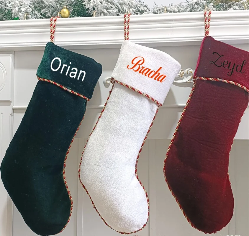 

Personalized Customization Of Red And White Velvet Christmas Socks, Tassel Decoration, Gift Bags, Christmas Tree Decorations