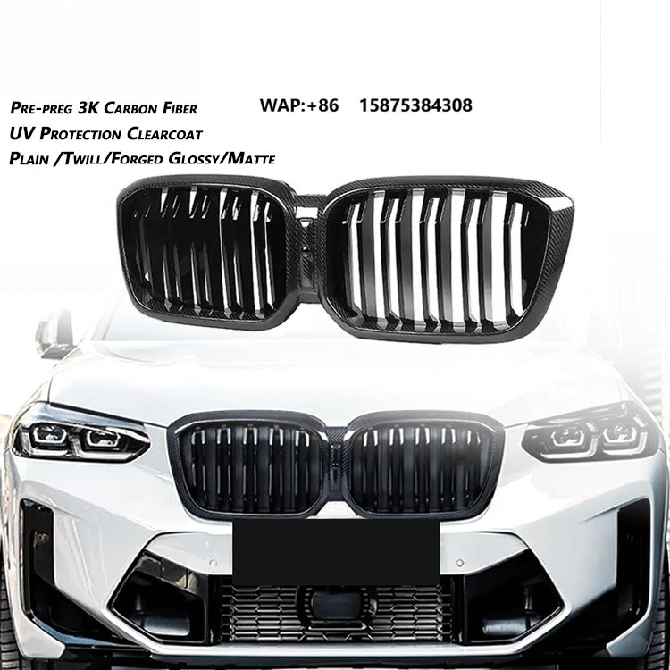 

Dry Carbon Fiber Double Slat Front Grill 2018-2024 for X3 G01 X4 G02 Body Parts Car Front Bumper Grille