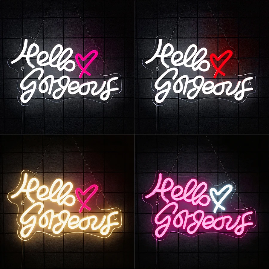 Hello Gorgeous Led Neon Sign, Used For Wall Decor, Bedroom Family Wedding Birthday Party Beauty Salon Dressing Room Wall Lamp.