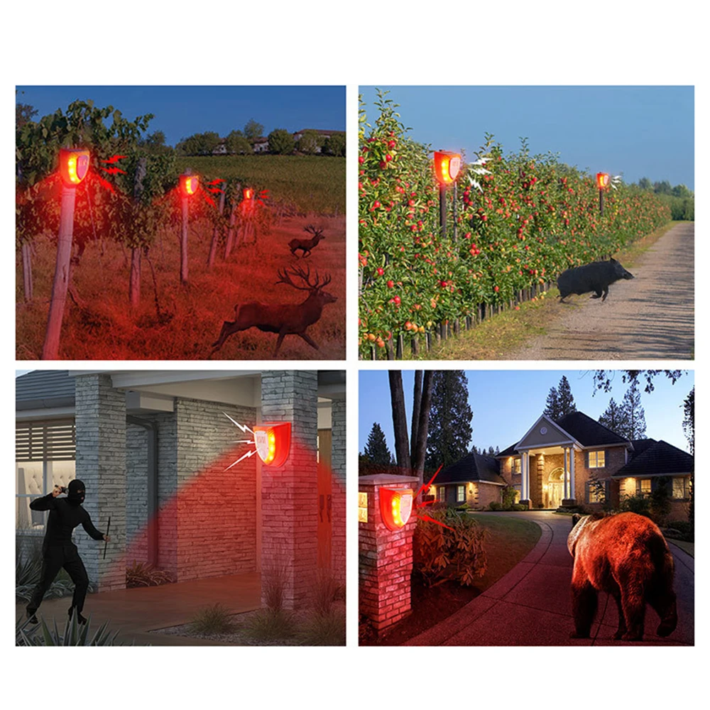 Solar Bewegungs sensor Alarm Licht Tier Repeller Anti-Wildschwein Antrieb Alarm Anti-Diebstahl Sirene Hund Bellen Schüsse Home Security