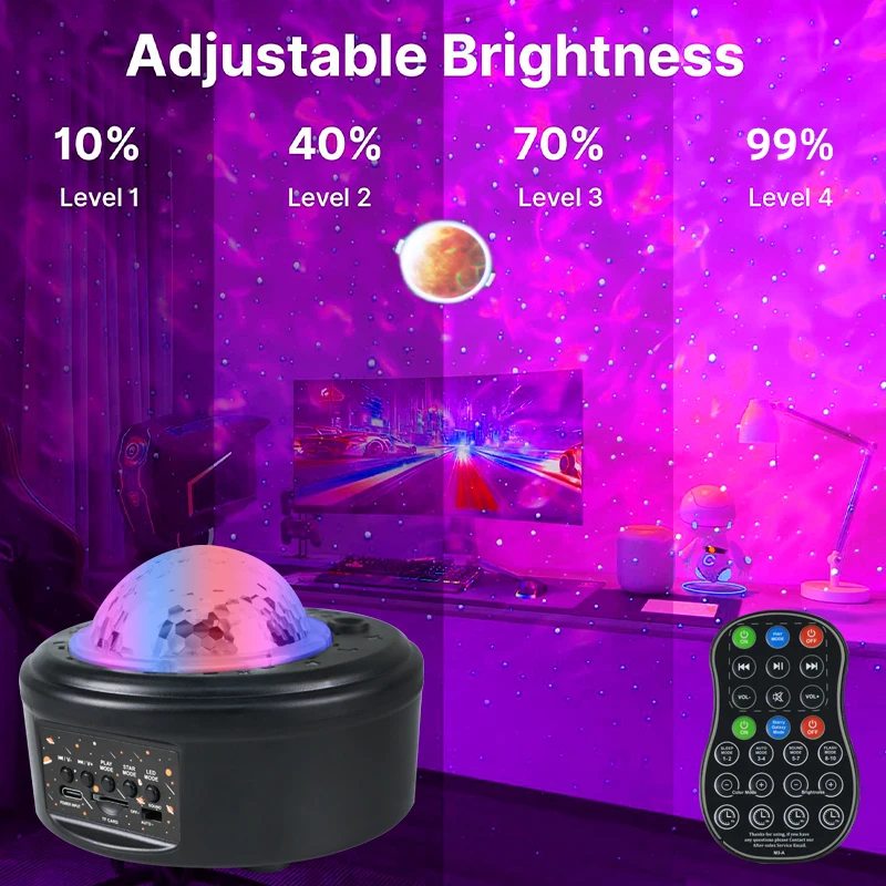 Proyector estrellado RGBW, Mini luz LED nocturna con música y Control por voz, 10 planetas, estrellas, galaxias, Luna, lámpara para decoración de habitación