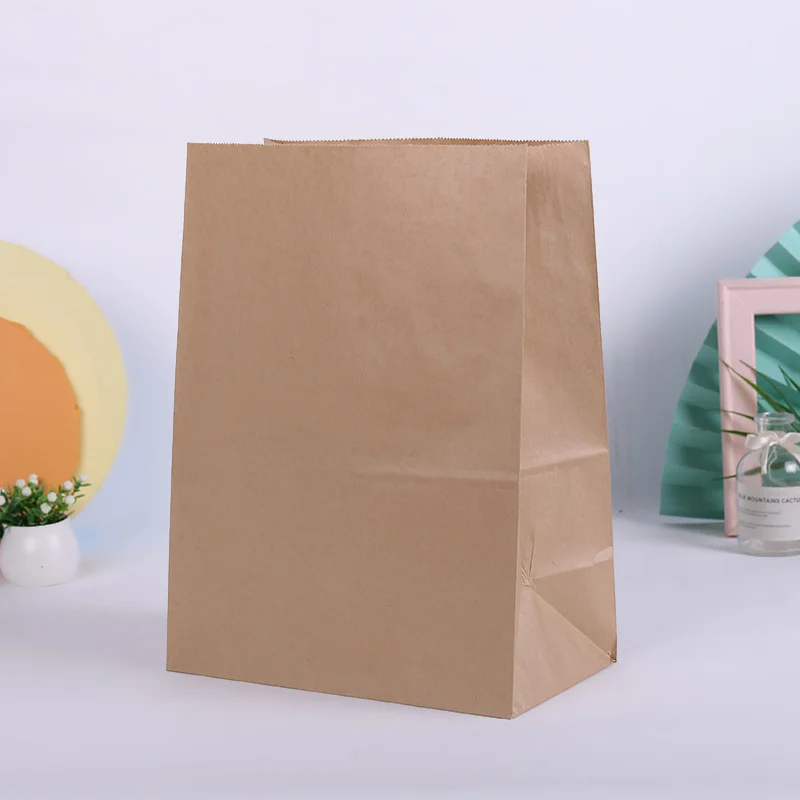 50Pcs  Large thickened kraft paper bag household storage paper bag food snacks can be customized  square bottom kraft paper bags