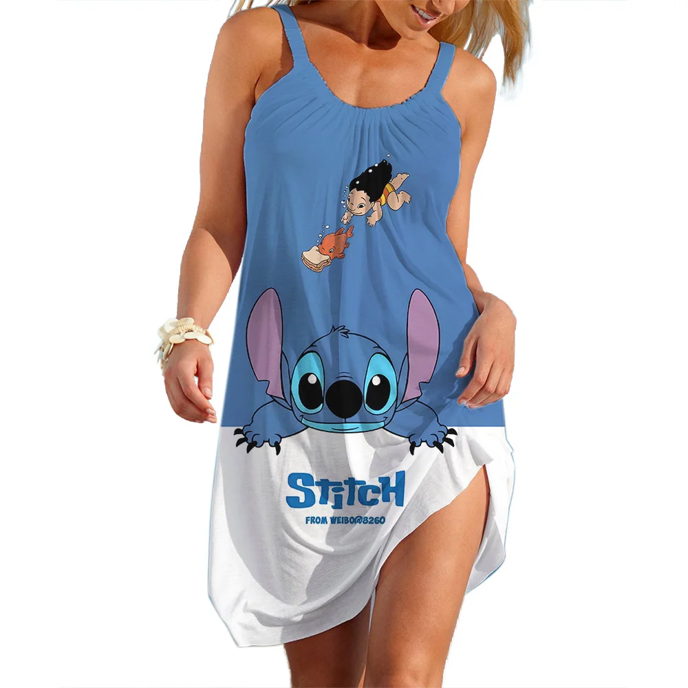 Neue Sommer Mädchen Disney Stich Frauen Mode Sling Kleid Frauen Sexy Lose Meer Strand Kleidung Kühlen Ärmelloses Kleid Schnell Trocken