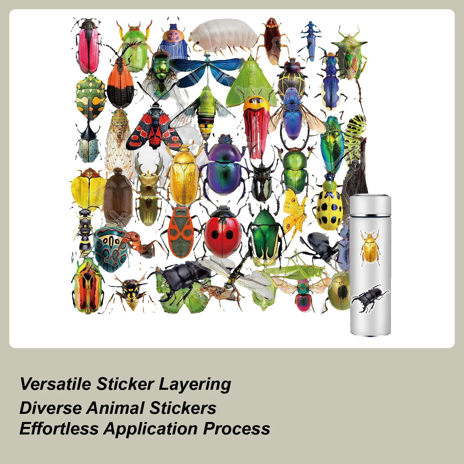 50pcs Cartoon Transparent Realistic Insect Beetle Stickers DIY Laptop Fridge Suitcase Cool Scrapbooking Decoration Sticker