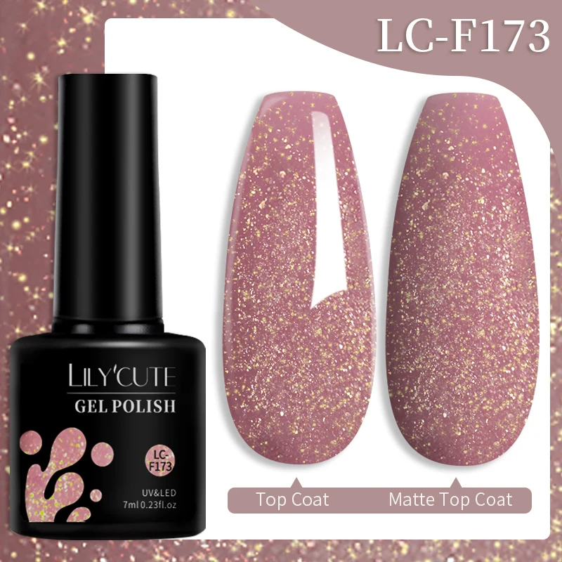 Lilycute rosa Glitzer Pailletten Gel Nagellack Herbst Gold Laser funkelnden Effekt Maniküre semi-permanente Nail Art UV Gel Lack