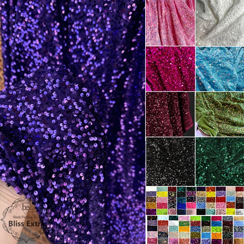

Роскошная фиолетовая бархатная ткань с блестками для вечернего выпускного платья, блестящая ткань с блестками для свадебных фонов, штор и поделок своими руками