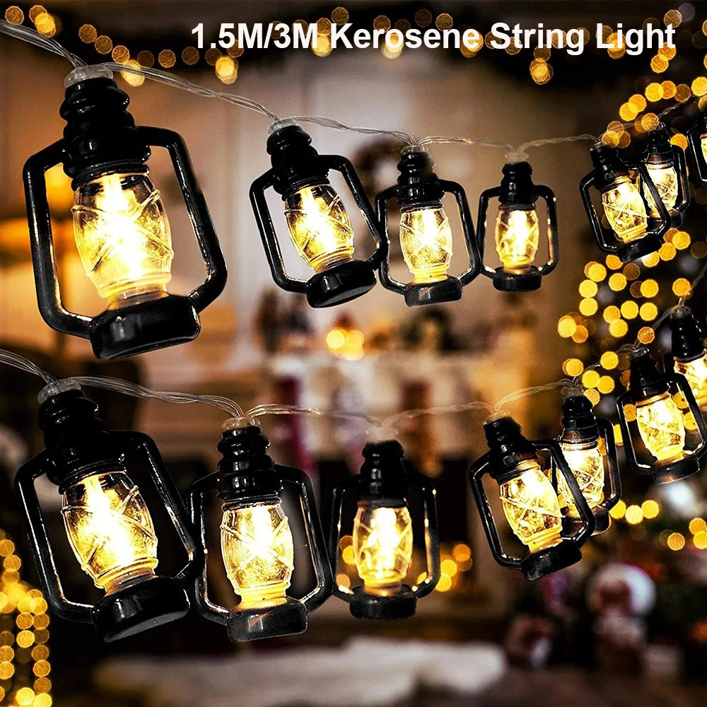 

1.5/3M Led Camping Lantern String Light Mini Kerosene Lamp For Indoor Outdoor Garden Holiday Christmas Tree Halloween Decoration