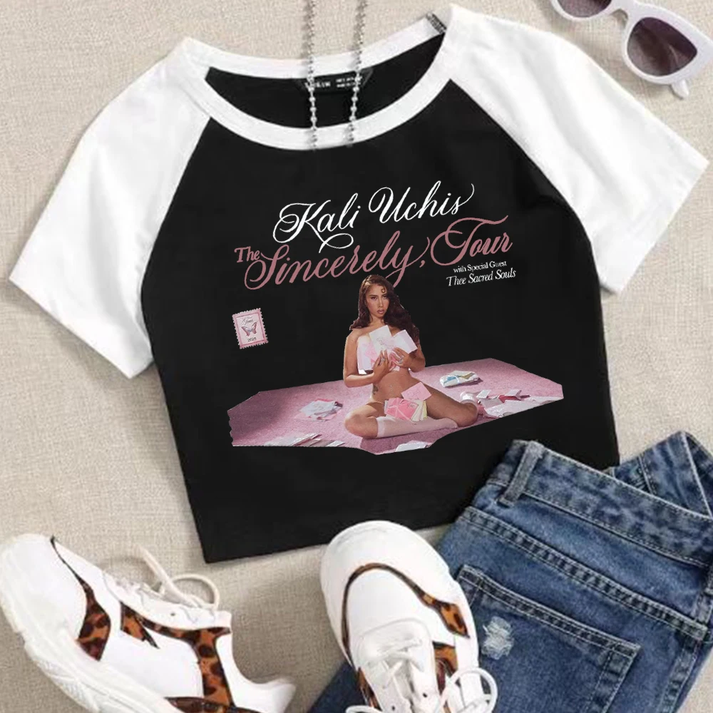 

Укороченные топы Kali Uchis Sincerely Tour 2025, футболка для девочек, модная женская футболка с круглым вырезом и короткими рукавами, подарочная футболка для фанатов