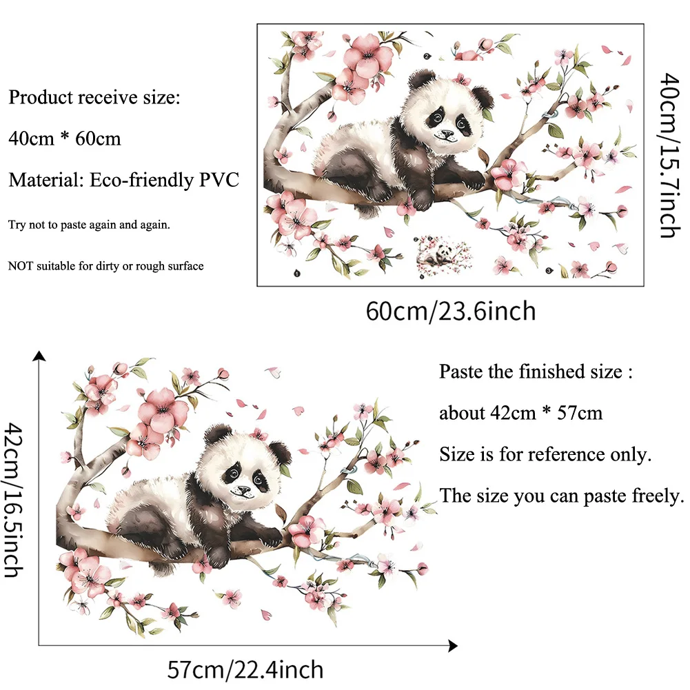 Cartoon Panda Branch Flower Wall Sticker Living Room Background Decoration Wallpaper Kid Bedroom Home Decor Self-adhesive Decals