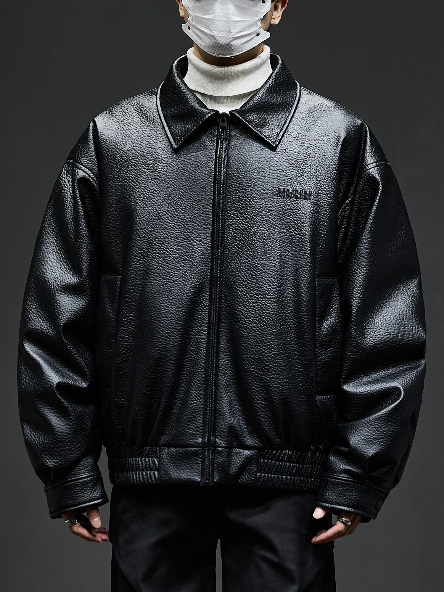 Gurbaks Herren Leder Jaet Down Ort Sli Trendy Warm Du Down Mantel mit amerikanischem Kragen Polyesterfaser Ci Casual Sle