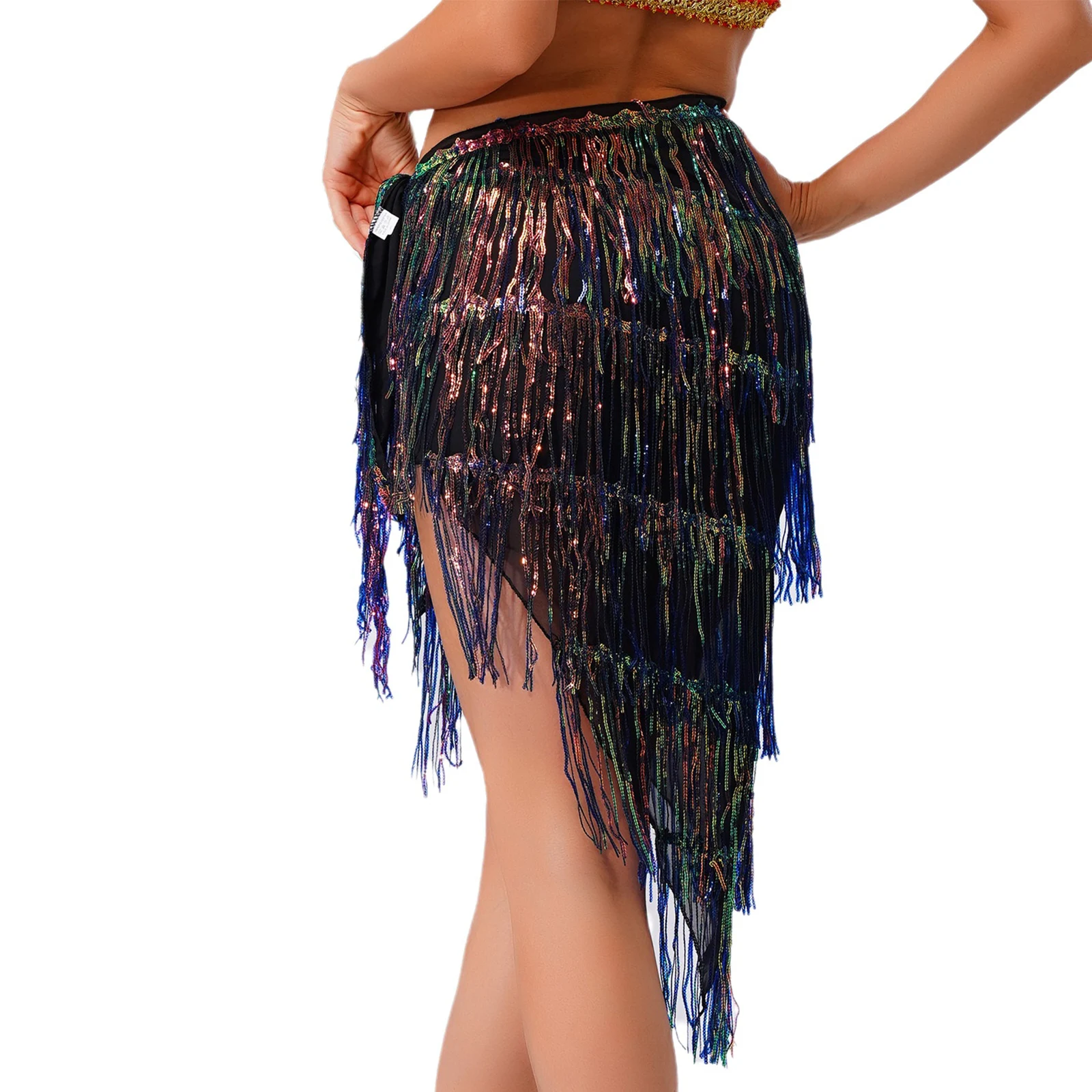 Mulheres barriga dança latina saia hip cachecol brilhante lantejoulas borla franja triângulo cintura corrente rendas saia quadril para desempenho de dança