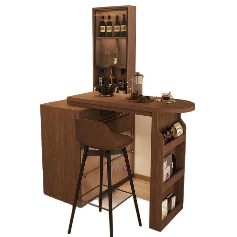 

Solid wood retro style bar counter Retractable table Solid wood partition side cabinet Household living room