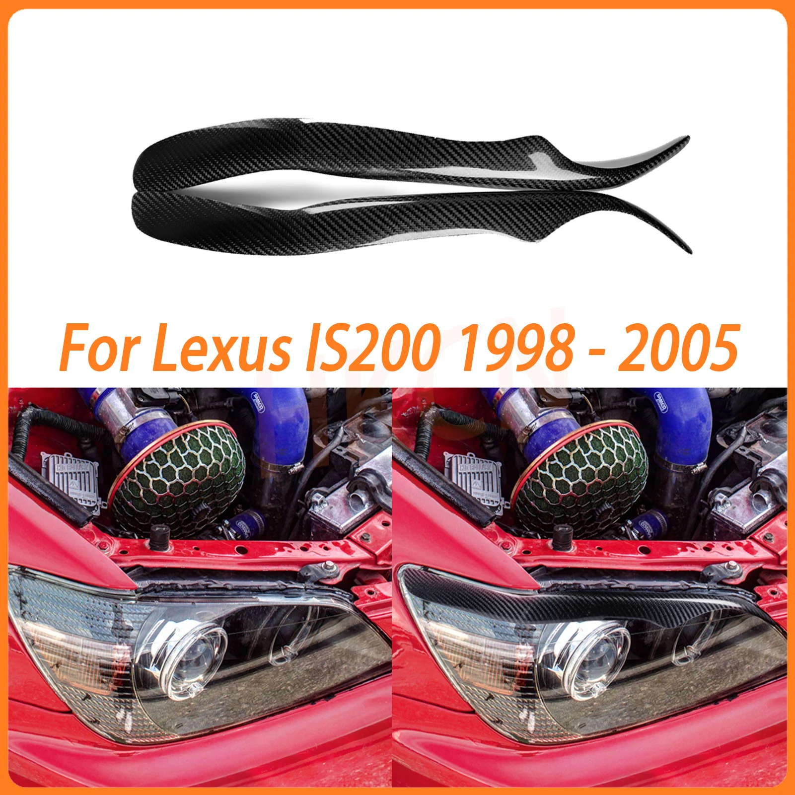 For Lexus IS200 1998-2005 Carbon Fiber Car Headlight Eyebrow Cover Trim Sticker Front Lamp Eyelid Decor 2pcs
