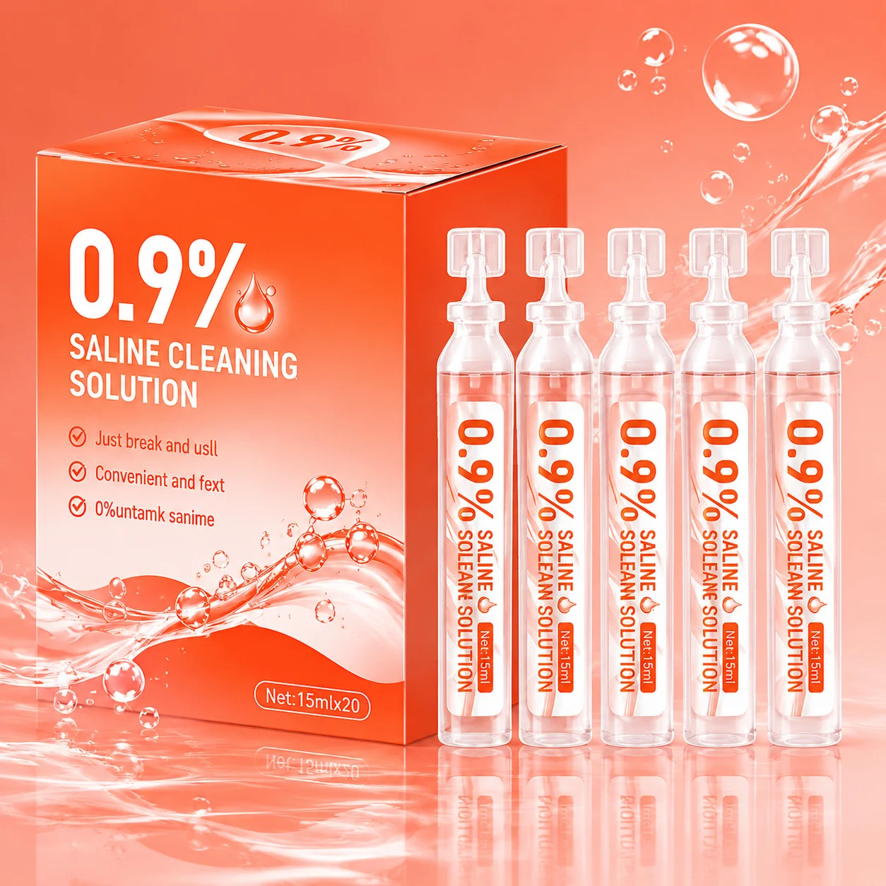 20Pcs Sodium Chloride Physiological Saline 0.9% Saline Solution, 0.51oz Disposable Isotonic Sodium Chloride for Skin Nose Care And Wound Cleansing Salt Water Cleaning Solution 15ml