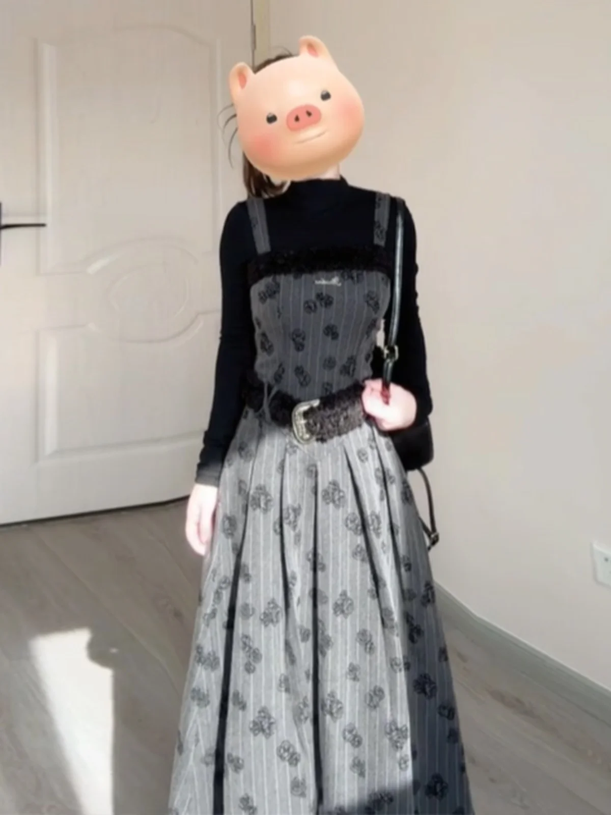 Ele Vintage Waist-Cinching Strap Dr Chic mat Mid-Length A-Line Skirt Floral Print Zipper Closure French Sle