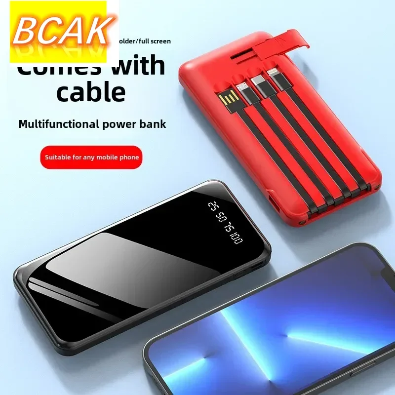 Universal BCAK Full Mirror, Large Capacity Self-contained Cable, Power Bank 20000mAh Self-contained Four-wire Bracket, Mobile Po