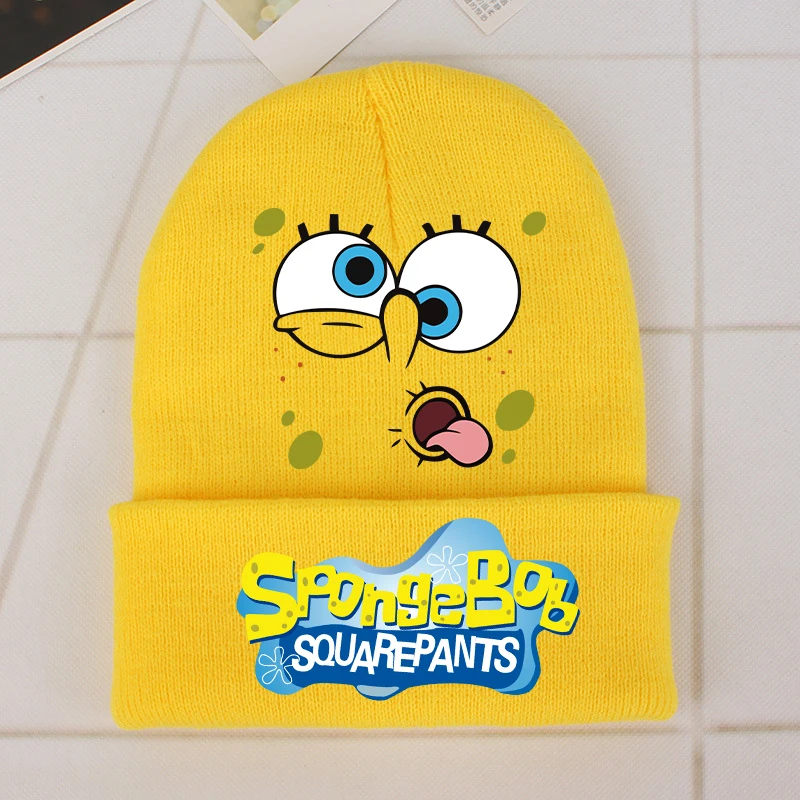 New Spongebob Children Knitted Hat Kawaii Cartoon Printed Knitted Hat Boys Girls Casuals Warm Cap Unisex Beanie Hat Kids Gifts