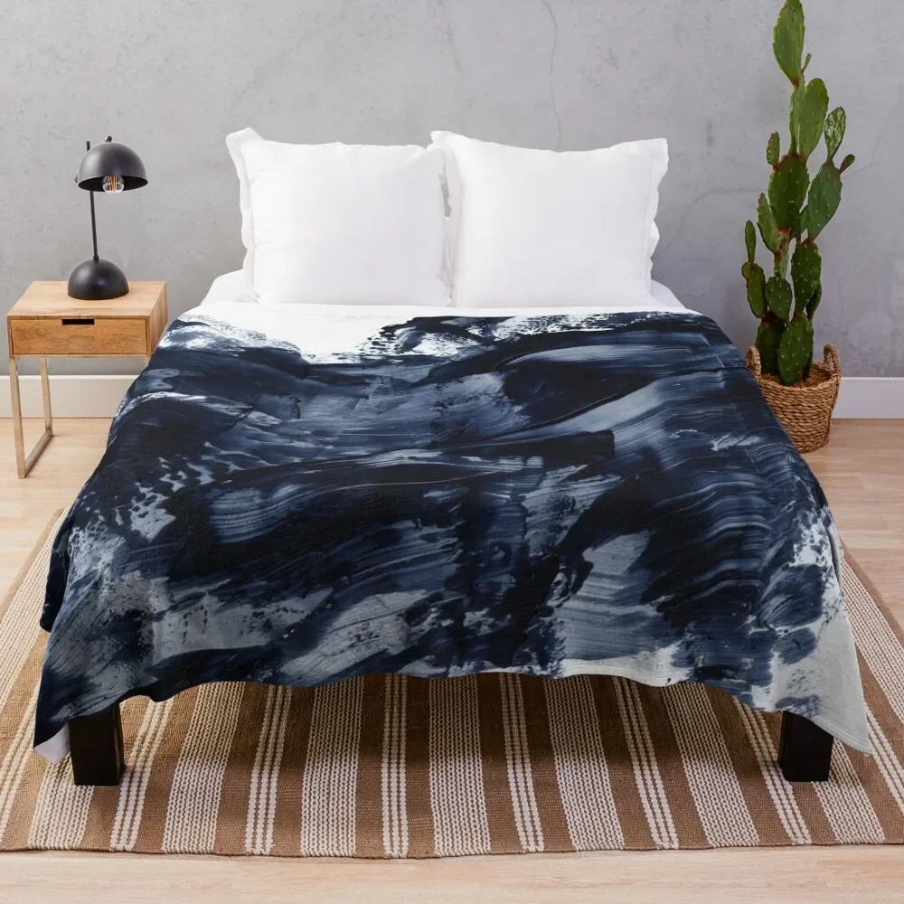 

Dark Navy Gray Acrylic Abstract Painting Throw Blanket Flannel Fabric Summer Blankets