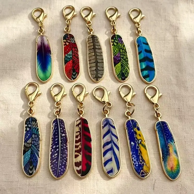 11pcs fashionable feather keychain alloy metal with lobster buckle cartoon design suitable for bags and backpack accessories view 3