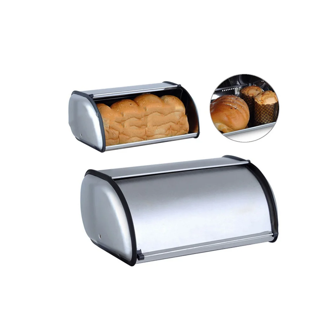 

Box Stainless Steel Simple Design Bread Storage Case For Home Kitchen Use Silver Bread Storage Box