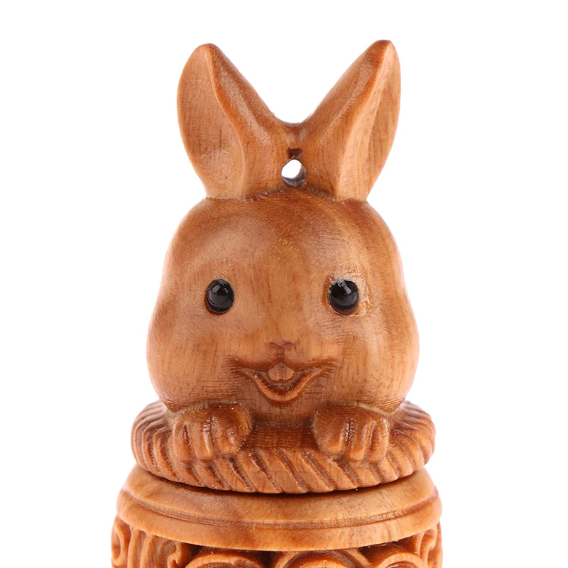 Rabbit Solid Wood Medicine Pill Box Mini Sandalwood Rescue Pill Case Portable Storage Sealed Outdoor First Aid Tool Keychain