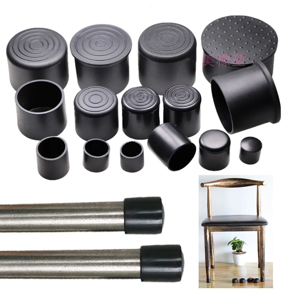 

2/8/10pcs Round Chair Legs Caps Black Rubber Table Foot Covers Socks Pipe Plugs Floor Non-Slip Protector Furniture Leveling Feet