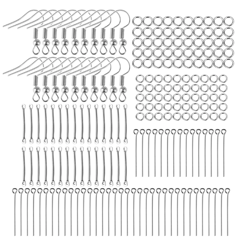 Silver Gold Color Earring Hooks 220 Pcs Coil Earring Deco Fish Hooks Ear Wire for Jewelry Making Connectors Open Rings