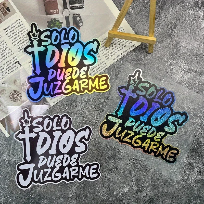 

1 шт., испанская духовная наклейка «Solo Dios Puede Juzgarme», наклейка с голографическим дизайном, уникальные аксессуары для авто Faith