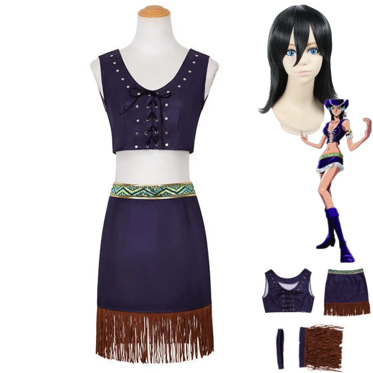 Anime Nico·Robin Miss·Allsunday Cosplay Costume Wig Purple Suspender Top Skirt Uniform Adult Woman Sexy Carnival Halloween Suit