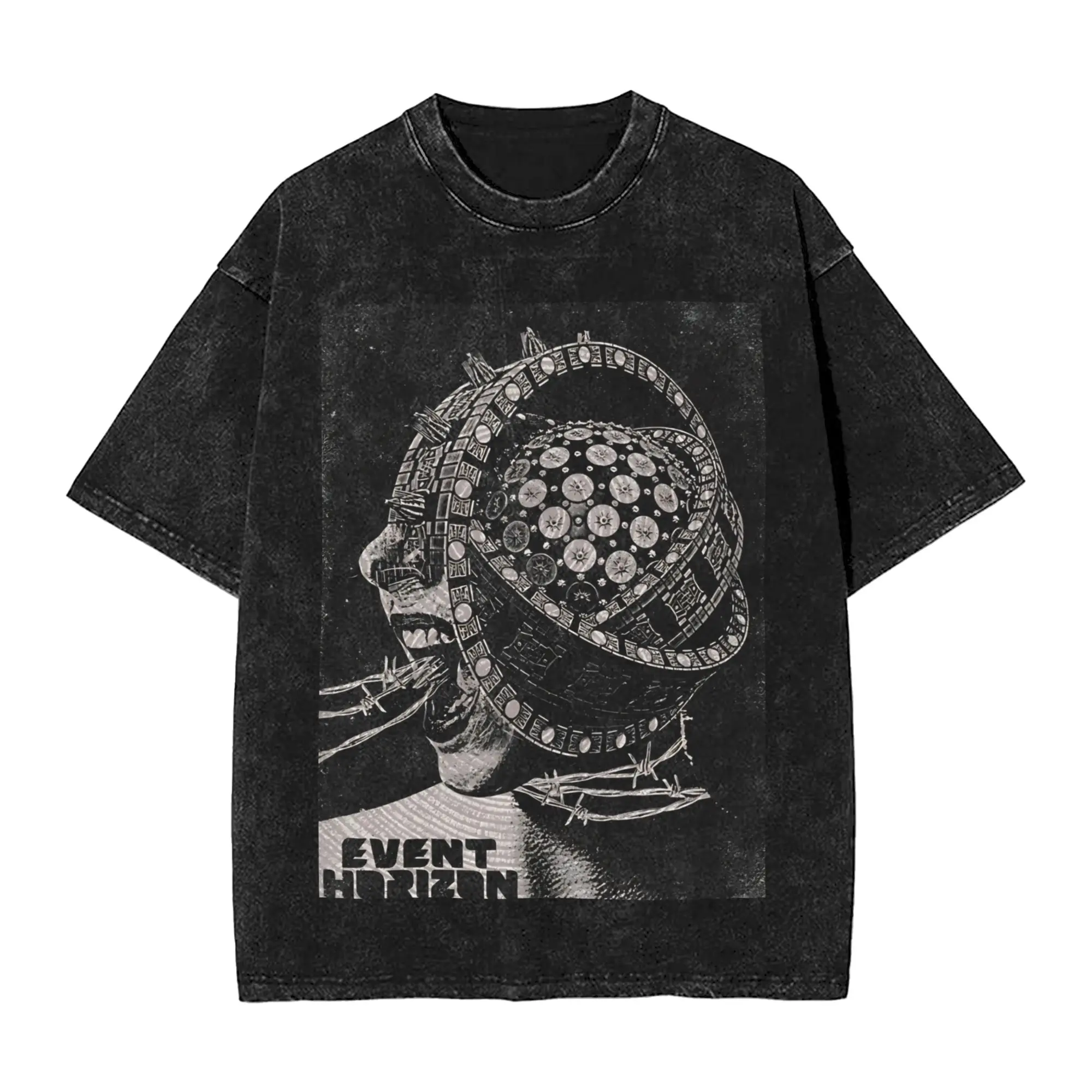 Harajuku Washed Shirt Event Horizon  Outfit Fashion T Shirt Oversize  Streetwear Short Sleeve Graphic Printed Tee Shirt