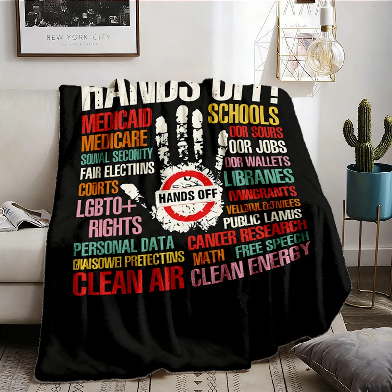 Hands Off Flannel Blanket, Activism Flannel Throw, Save Public Lands Medicare Social Security Cozy Blanket