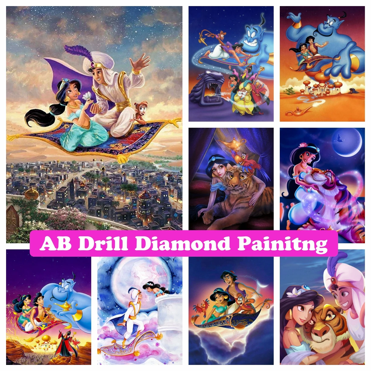 

Disney Aladdin AB Drill Diamond Painting Embroidery Cartoon Princess Jasmine Cross Stitch Handmade Mosaic Set Children's Gifts