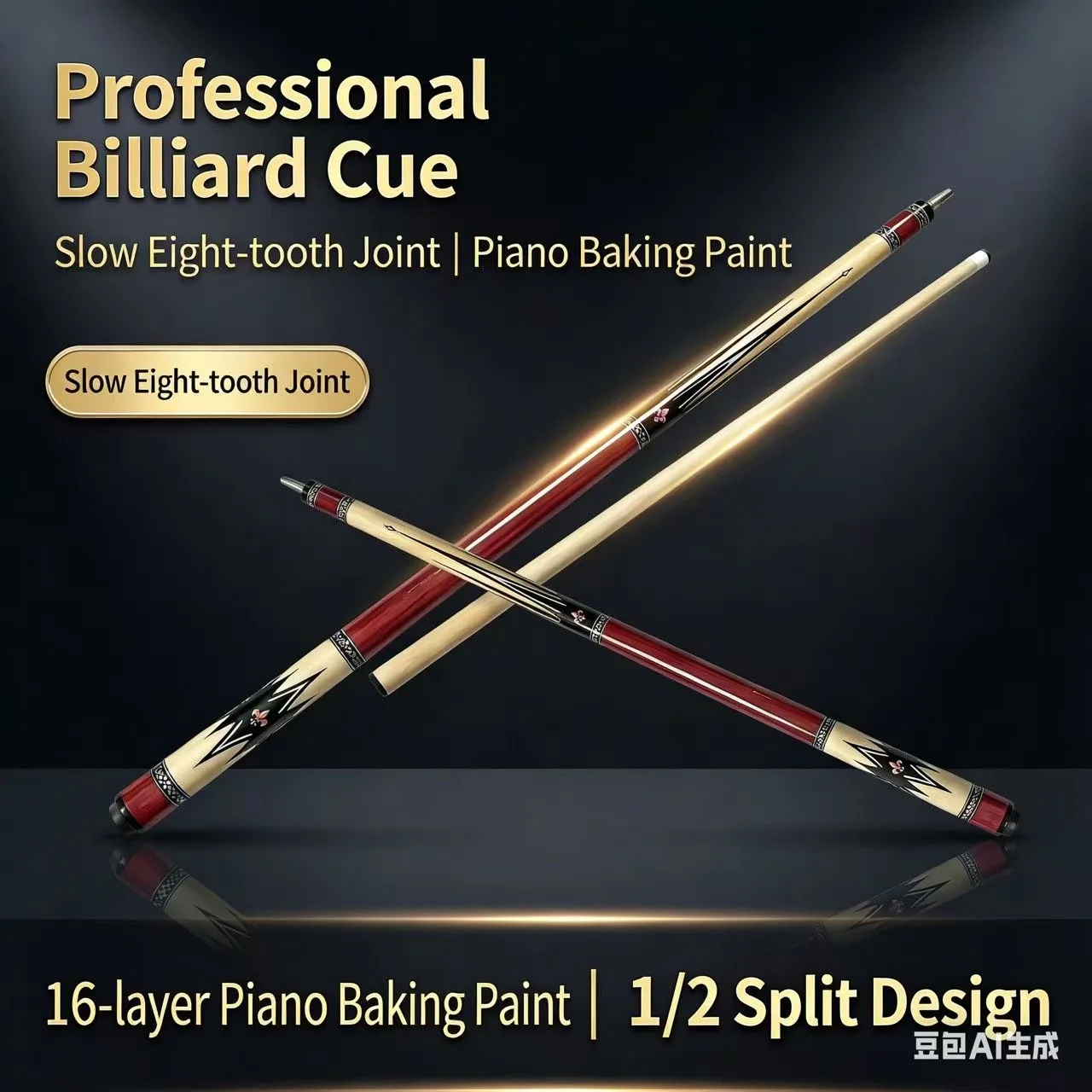 Professional Billiard Cue Maple Front Section Oak Rear Section Hand‑Polished Piano Lacquer Technology Featuring 1/2 Split Desig