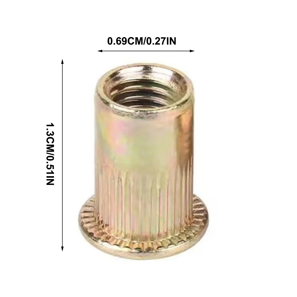 Porca de compressão, porca de cabeça plana de metal rosqueado de inserção, zincado, corpo com nervuras de aço carbono, porca de inserção rosqueada