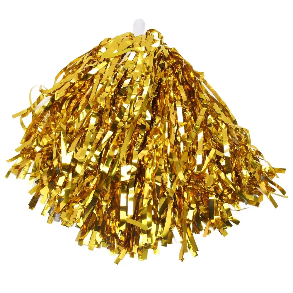 20PCS Metallic Foil Cheerleading Pom Poms PET Pure Cheering Hand Flowers Fluffy Shiny Handle Cheer Squad Flowers