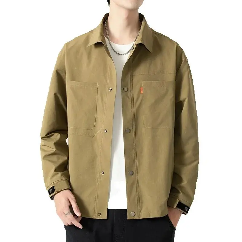 

Men's Jacket Chest Pockets Single Breasted Waterproof Men Windbreaker 2025 New Shirts Collar Casual Jacket Coats Plus Size 8XL