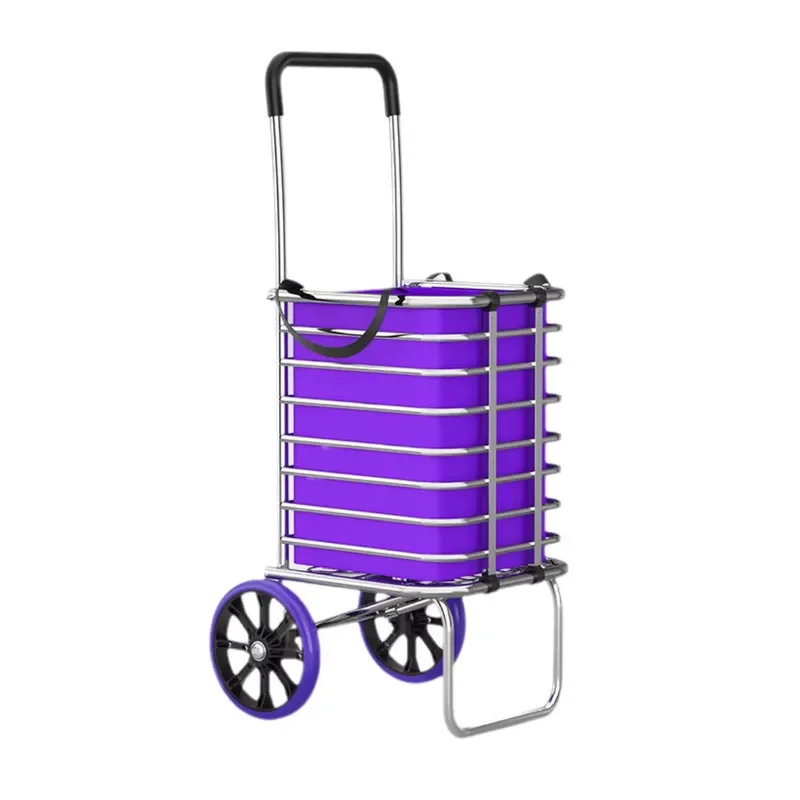 Folding Shopping Cart Wheels Portable Storage Cart Aluminum Frame 40KG Capacity Two-Wheel Design for Groceries Liner