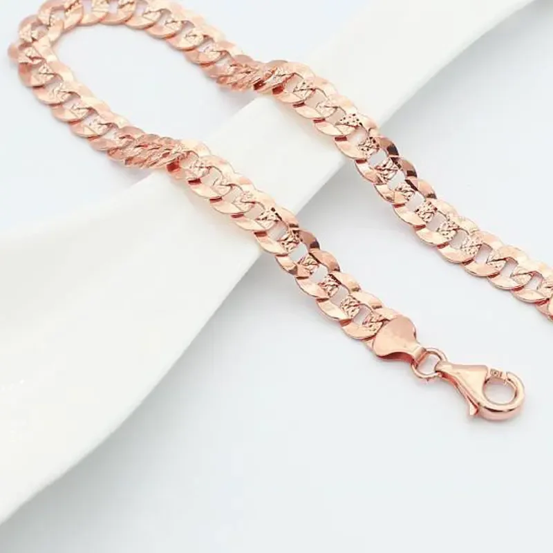 Plated 14k Rose Gold Chunky Chain Bracelet New Charm Classic Men and Women with The Same Style Couple Jewelry