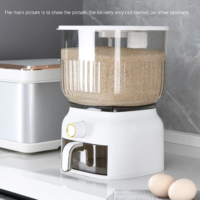 10KG Kitchen Rice Bucket Storage Box Cereal Dispenser Moisture-Proof Cereal Dry Food Grain Bin Container Easy Install , Round