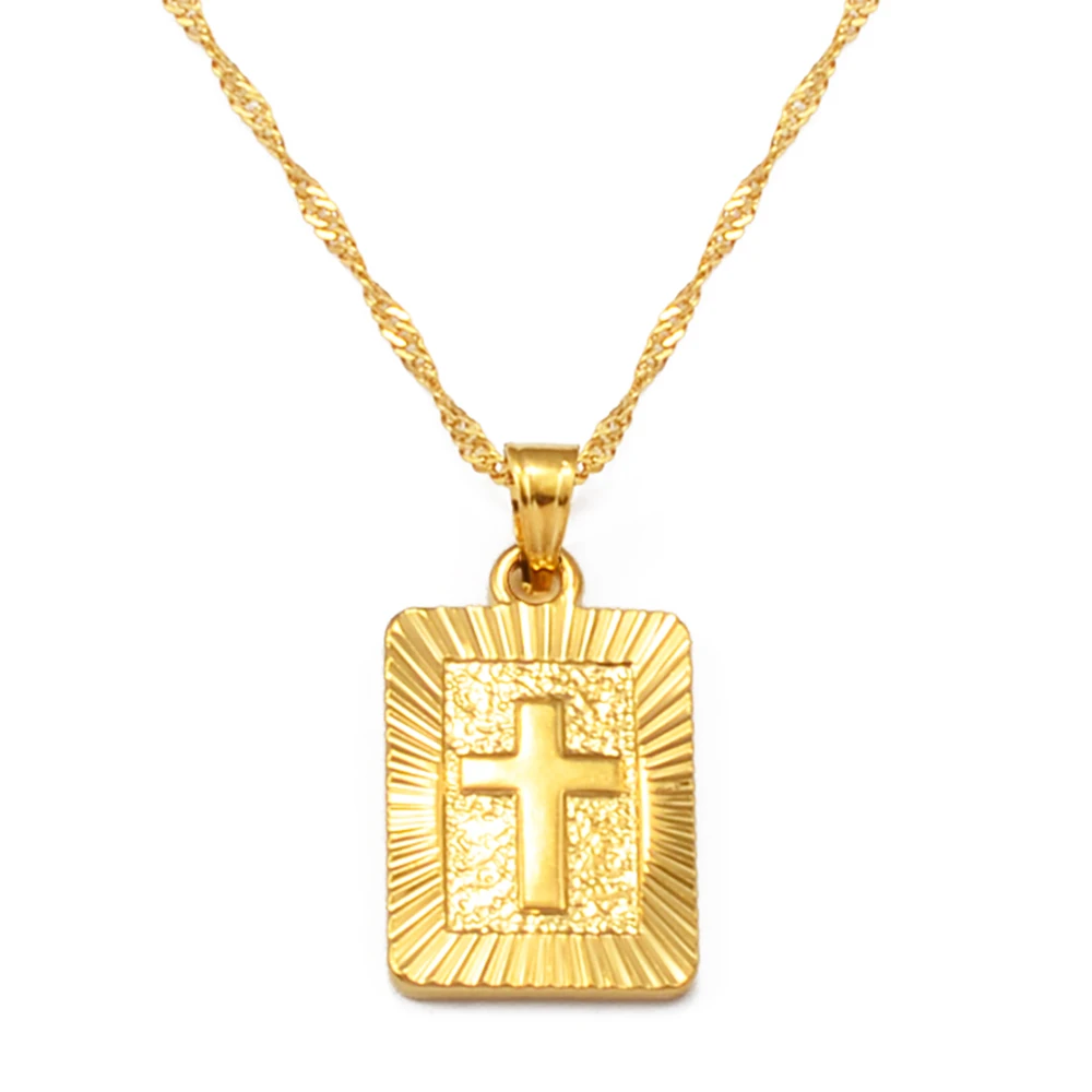 Anniyo Christian Cross Necklaces Women Gold Plated Christianity Crucifix Classic Jewelry Charm Pendant Jesus Items  #087506