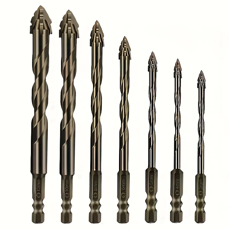 

4/7-Piece LTEWALT Drill Bit Set, Suitable for Ceramic, Glass, Marble, Concrete, and Steel - Heavy-Duty Hex Shank 4Flute Dry Drill Bits, Compatible with Professional and Home Electric Drills